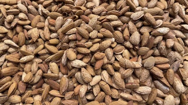 Delicious almond dry fruits fruits for sale on display. Selective focus. 