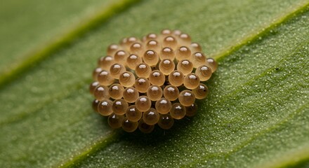 Macro Photography of Insect Eggs Clustered on a Leaf