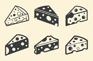 Cheese slice icon, Dairy food silhouette, Swiss cheese vector
