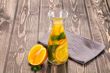 Fresh homemade orange lemonade with mint
