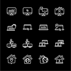 Remote Work Line Icons . Freelancer Work from Home, Video Call, Online Meeting, Teleconference Vector Set