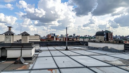 Fototapeta premium Rooftop View with Artistic Style Overlooking Cityscape and Clouds