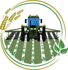 tractor loosens the soil. soil cultivation. Vector illustration, tractor with cultivator loosens the soil