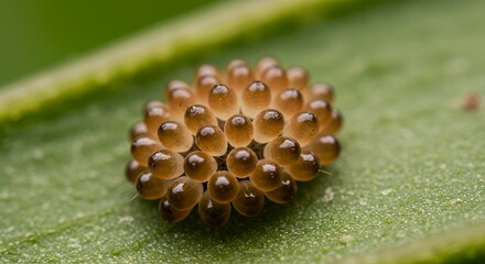Macro Photography of Insect Eggs Cluster on a Leaf