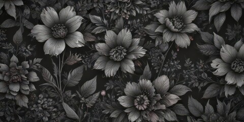 Intricate charcoal floral wallpaper, abstract botanical patterns, wallpaper, black