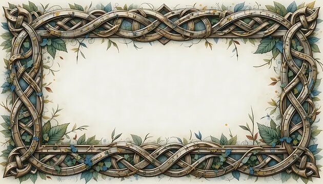 Celtic Knot Frame with Greenery Border for Invitations or Announcements