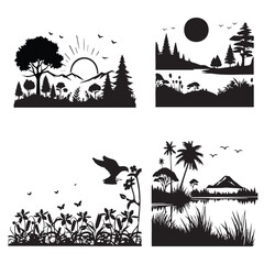 Black and white tree vectors