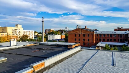 Fototapeta premium Rooftop View of Urban Buildings Overlooking Cityscape at Daylight
