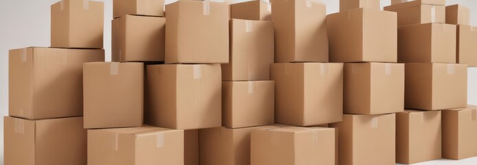 Several brown cardboard boxes isolated on white , supply chain, order
