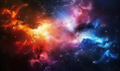 Fototapeta premium Vibrant Abstract Commercial Background: Colorful Space Galaxy Nebula and Starry Night Universe. Creative Cosmic Pattern for Advertising Design. Celestial Science Astronomy Supernova Wallpaper for Post