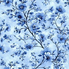 seamless floral pattern blue illustration background