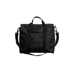 Fototapeta premium Stylish black travel bag with adjustable shoulder on transparent background dark