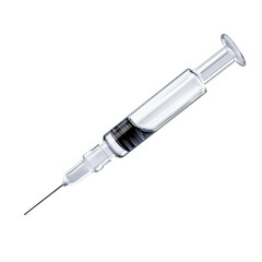 3D Render of Glass Syringe with Dark Liquid Isolated on Transparent Background, Medical, Vaccine, injection, healthcare