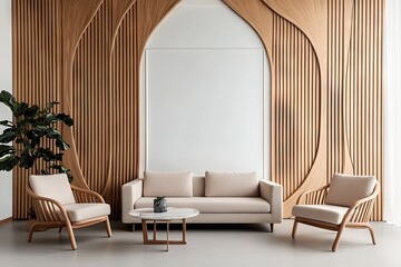 Modern living room design interior space furniture arrangement minimalist environment front view contemporary aesthetics
