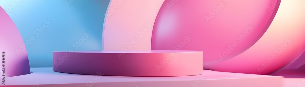 Poster abstract display featuring pastel color shapes.