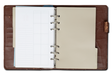 Opened spiral blank notebook with shadow on transparent background. (PNG File)	
