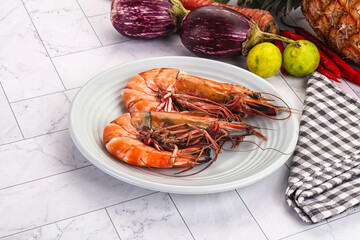 Boiled big king tiger prawn
