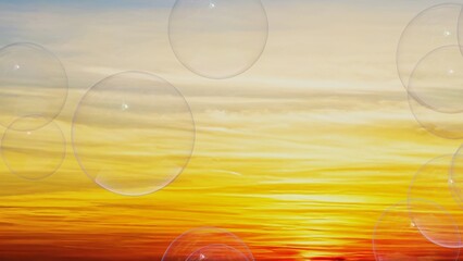 朝日（夕日）背景のシャボン玉の3Dイラスト