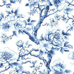 seamless floral pattern blue illustration background