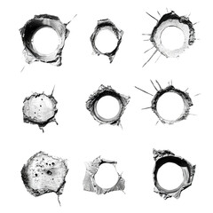Twelve Bullet Holes, Metal Texture, Abstract Art, Isolated on Transparent Background, Bullet holes, impact, metal