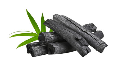 bamboo charcoal and leaf isolated on transparent png