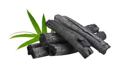bamboo charcoal and leaf isolated on transparent png