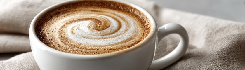 Coffee art latte under natural light with macro shot concept. A beautifully crafted cup of coffee with latte art design.