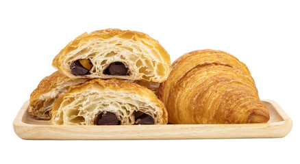 A tasty chocolate croissant isolated on transparent png