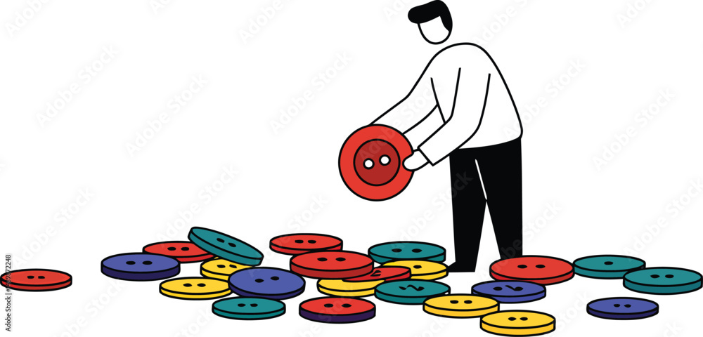 Poster abstract vector of person sorting colorful buttons
