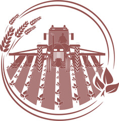 tractor loosens the soil. soil cultivation. Vector stylized, monochrome illustration of a tractor with a cultivator, loosening the soil. soil cultivation