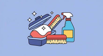Essential Cleaning Tools and Products for Home Sanitation Illustration