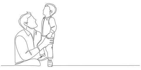 happy father and son line art drawing. Fathers day vector illustration