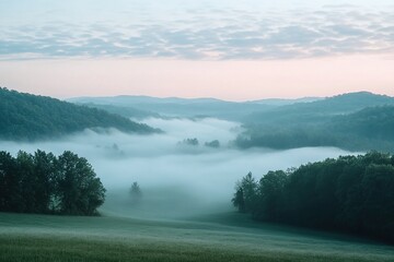 Fototapeta premium Serene valley shrouded in morning fog