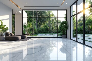 Obraz premium Spacious modern interior design with outdoor views.