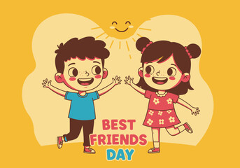 Happy Friendship Day Illustration, Friends Hugging and Meeting Up in a Joyful Reunion

