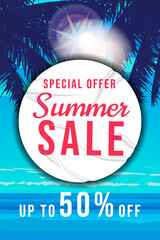 Summer Sale Template poster. White sticker with wrinckles