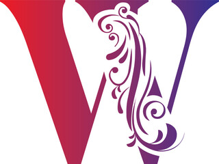 Decorative gradient letter W with floral swirls