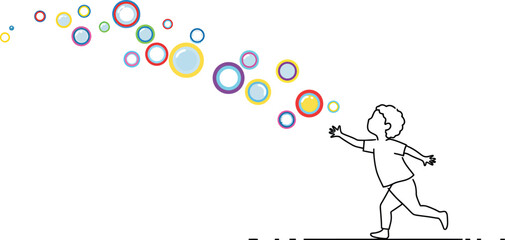 Child Chasing Bubbles Minimalist Vector