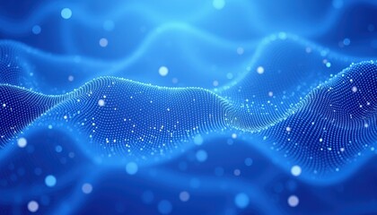 blue digital mesh with floating data points