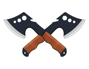 Vector illustration design of two modern axes for use in clothing motifs, prints, and logos