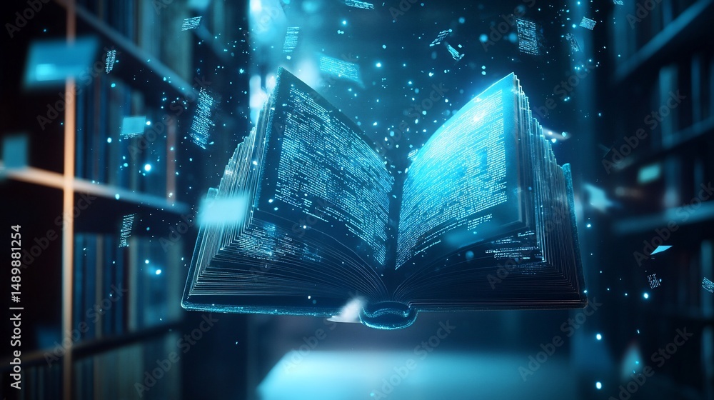 Aufkleber digital knowledge: an open book illuminating data and learning in a library