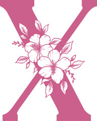 Decorative pink letter X with floral design