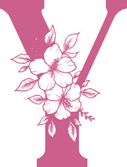 Decorative pink letter Y with floral design