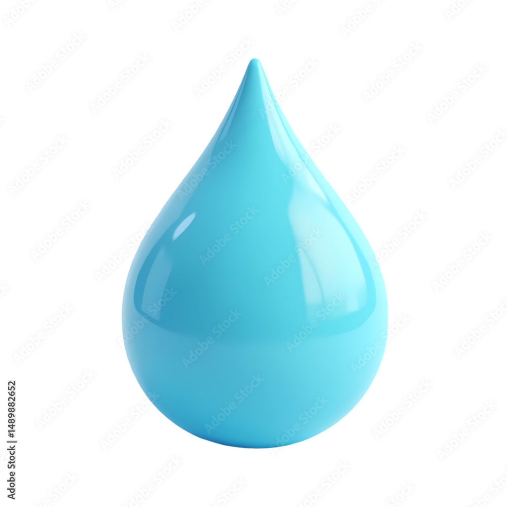 Poster a single light blue droplet with a pointed tip isolated against a stark studio shot isolated on tran