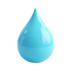 A single light blue droplet with a pointed tip isolated against a stark  studio shot isolated on transparent backgruond