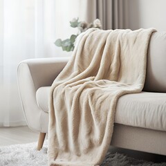 Cozy Faux Fur Blanket on Minimalist Sofa in Bright Room
