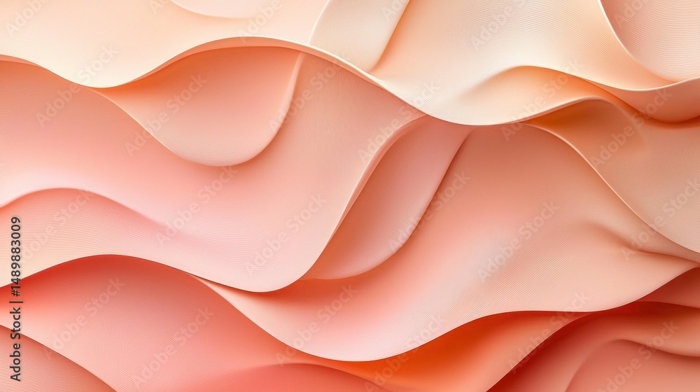 Poster soft flowing abstract waves in peach and coral color palette