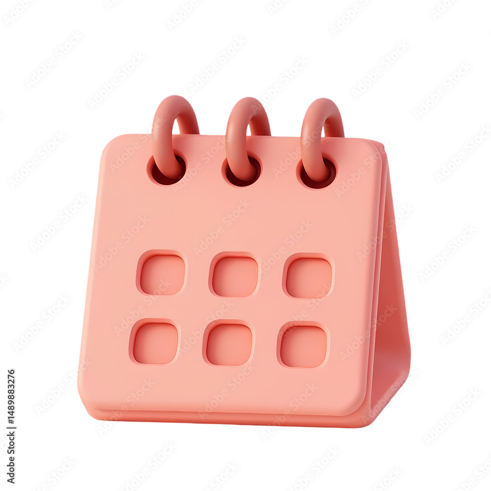 Poster a light pink calendar with nine empty dates and three rings on top isolated on isolated on transpare