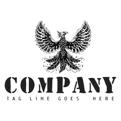 Hand drawn phoenix bird illustration in vintage style