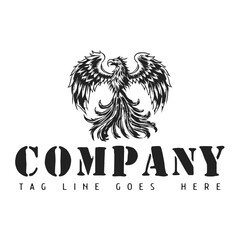 Hand drawn phoenix bird illustration in vintage style